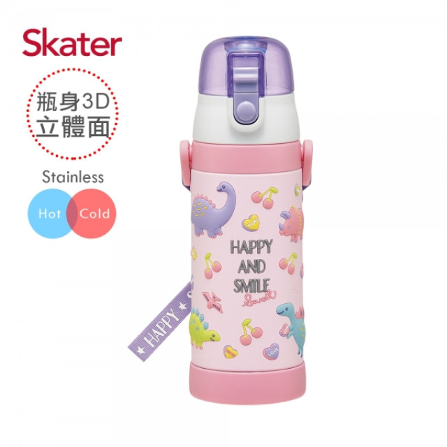 Skater 立體不鏽鋼保溫水壺480ml 粉粉龍