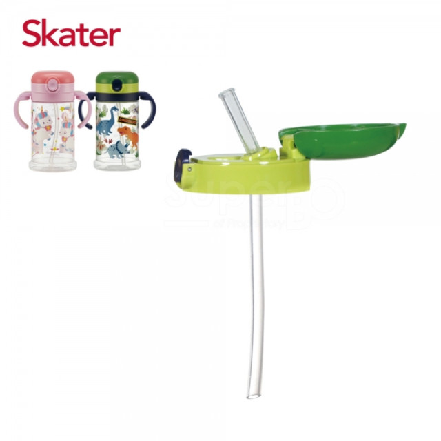 Skater 寬底吸管杯370ml 上蓋組(粉/綠)