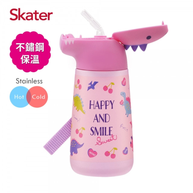Skater 吸管不鏽鋼保溫水壺370ml (粉/綠)