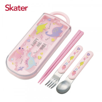 Skater 銀離子三件餐具組 粉粉龍