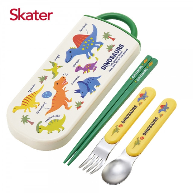 Skater 銀離子三件餐具組 彩色恐龍
