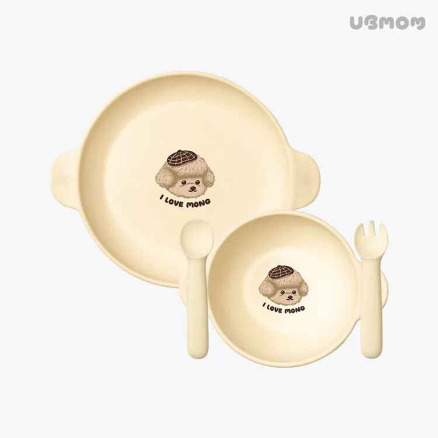 UBMOM 奶油狗碗盤磁吸餐具四件組