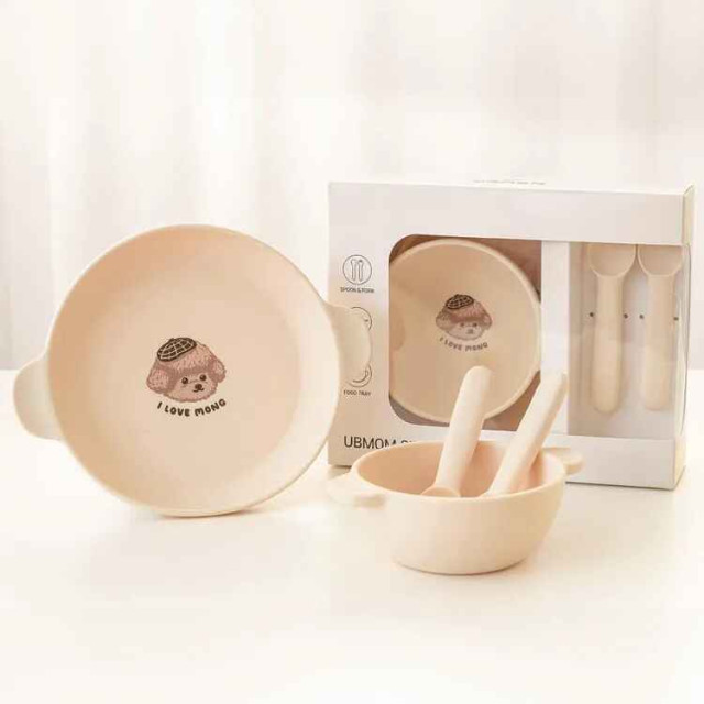 UBMOM 奶油狗碗盤磁吸餐具四件組