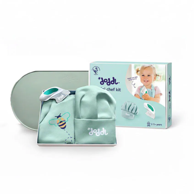 doddl 英國兒童小廚師3件組禮盒+湖水綠矽膠餐墊