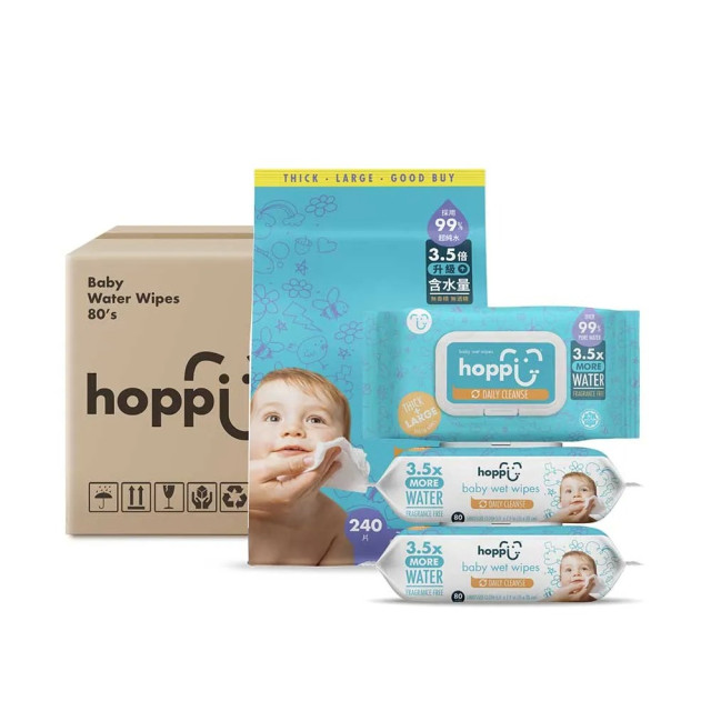 Hoppi 嬰兒純水濕紙巾-加蓋款(80抽x12包/箱)