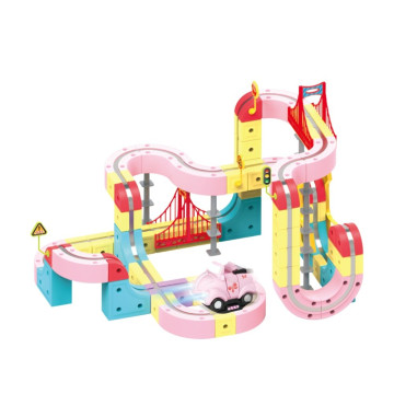 花太太 粉紅超跑立體磁力軌道小火車66pcs