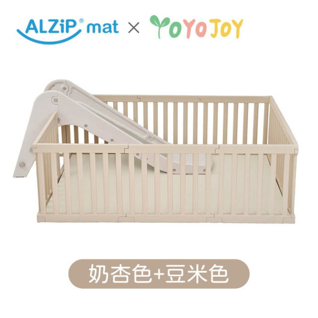 韓國ALZIPMAT 輕奢木質風圍欄SG +一片式地墊SG組合+溜滑梯