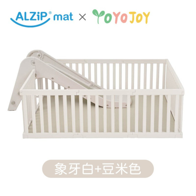 韓國ALZIPMAT 輕奢木質風圍欄SG +一片式地墊SG組合+溜滑梯