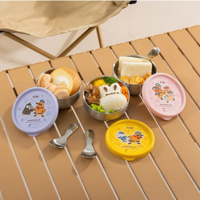 KOMx達克比 雙層不鏽鋼矽膠密封兒童碗｜附彩色304圓匙