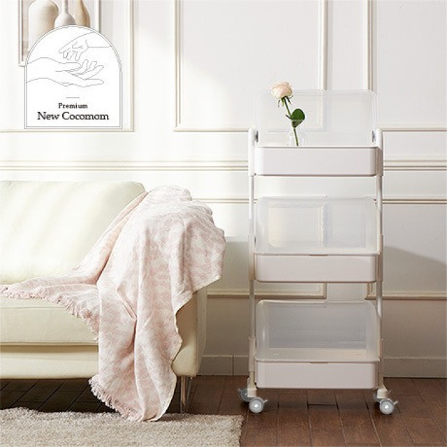 韓國PLAFARM 移動式防塵收納拉拉車-三層