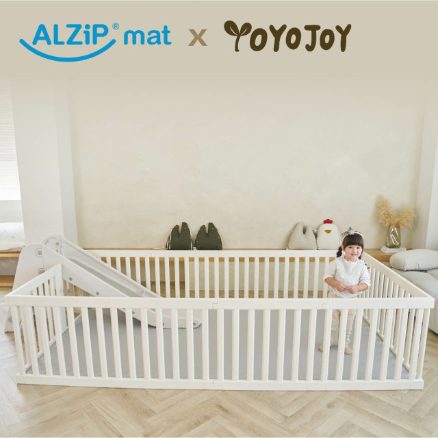 韓國ALZIPMAT 輕奢木質風圍欄G +一片式地墊G組合+溜滑梯