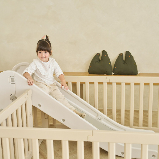 韓國ALZIPMAT 輕奢木質風圍欄XG +一片式地墊XG組合+溜滑梯