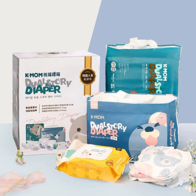 MOTHER-K 祝福禮箱 (頂級超薄瞬吸紙尿布、玩睡褲、濕紙巾掀蓋柔花100抽)