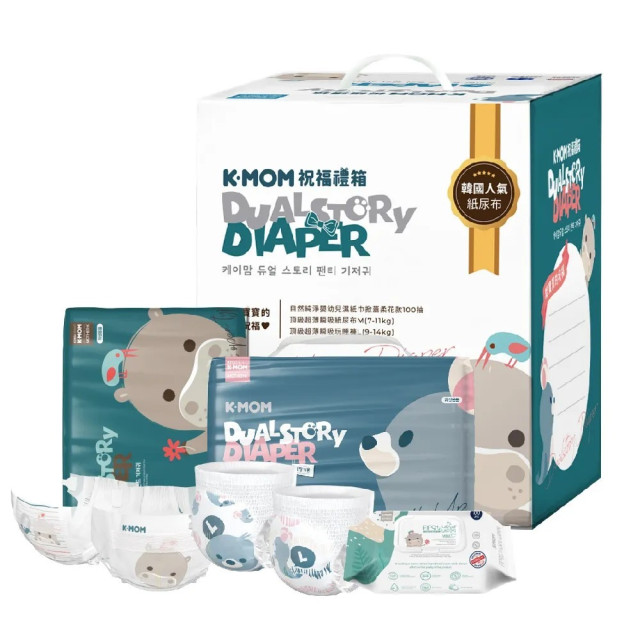 MOTHER-K 祝福禮箱 (頂級超薄瞬吸紙尿布、玩睡褲、濕紙巾掀蓋柔花100抽)