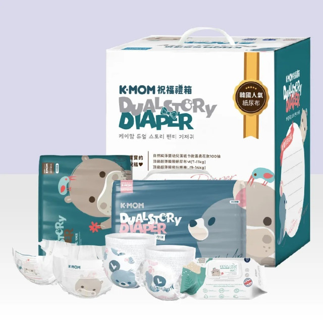 MOTHER-K 祝福禮箱 (頂級超薄瞬吸紙尿布、玩睡褲、濕紙巾掀蓋柔花100抽)
