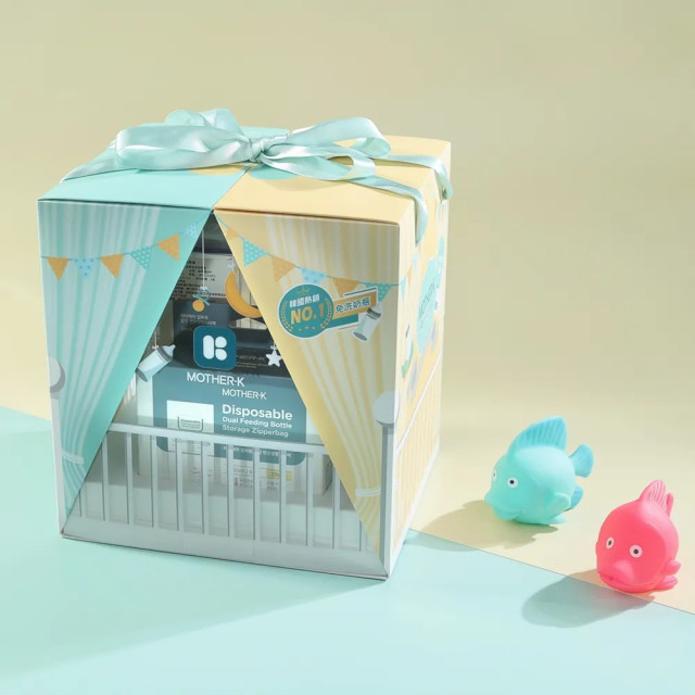 MOTHER-K 拋棄式奶瓶禮盒 贈【LALAPOPO 大馬士革玫瑰絲柔濕紙巾20抽*4】