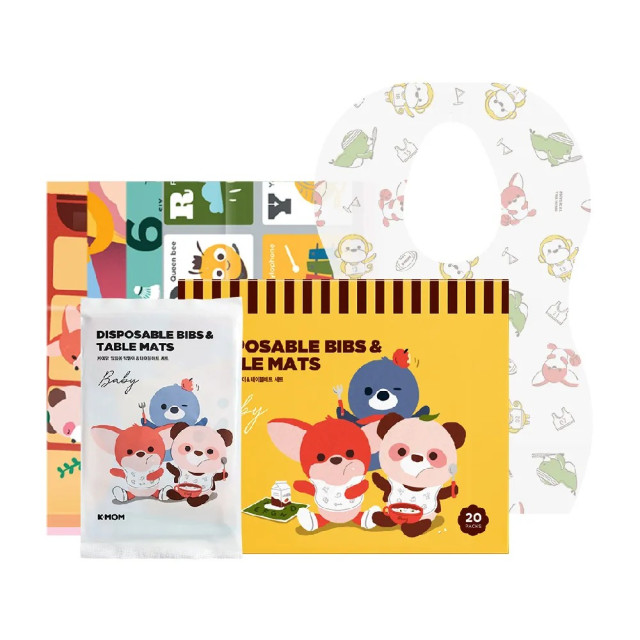 MOTHER-K K-MOM小淘氣拋棄式餐桌墊圍兜雙享組(20入)