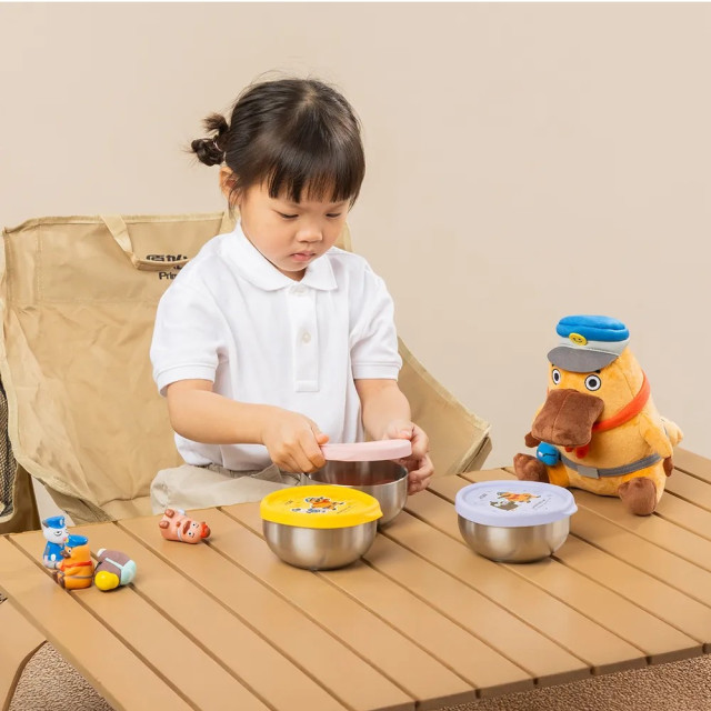 KOMx達克比 雙層不鏽鋼矽膠密封兒童碗｜附彩色304圓匙