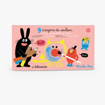 Moulin Roty 可洗式3合1蠟筆(9色)-奇趣怪誕