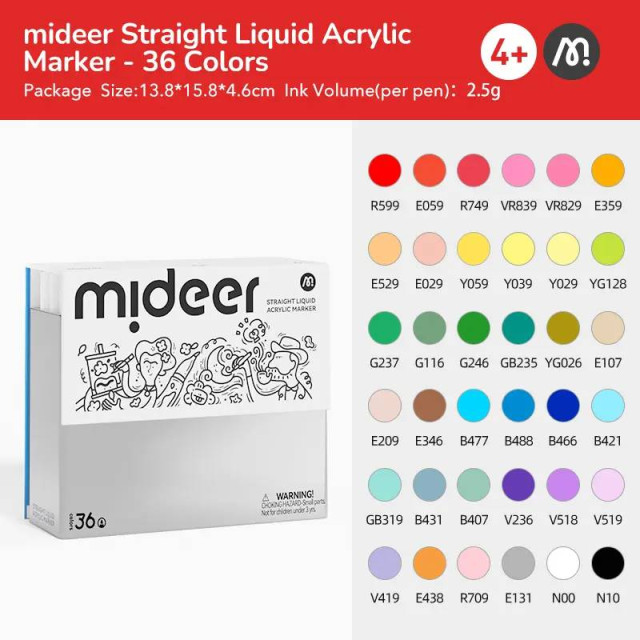 mideer 壓克力麥克筆-盒裝軟毛頭(36色)