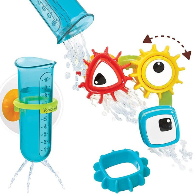 Yookidoo 以色列 洗澡戲水玩具-捉迷藏疊杯齒輪試管組