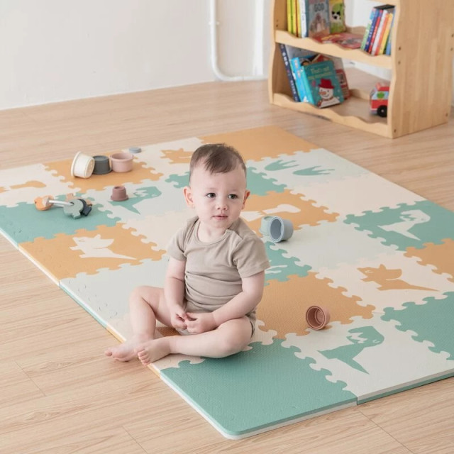 Pato Pato 動物巧拼地墊30*30*2cm 16入組(附提袋)-叢林恐龍