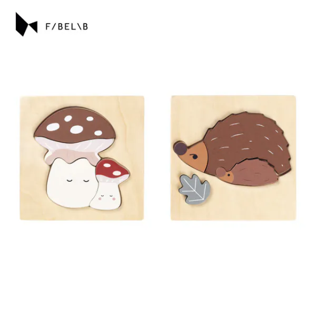 Fabelab 刺蝟與蘑菇拼圖2入組