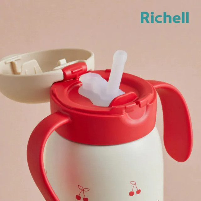 Richell 利其爾 TLI第四代 不銹鋼吸管保溫杯-櫻桃紅紅 450ml