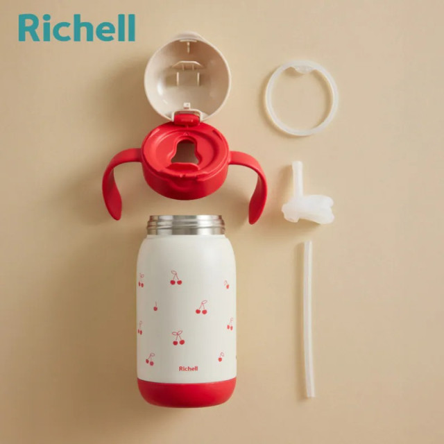 Richell 利其爾 TLI第四代 不銹鋼吸管保溫杯-櫻桃紅紅 450ml