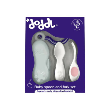 doddl 英國人體工學嬰兒學習餐具2件組-乾燥玫瑰(附攜帶盒)