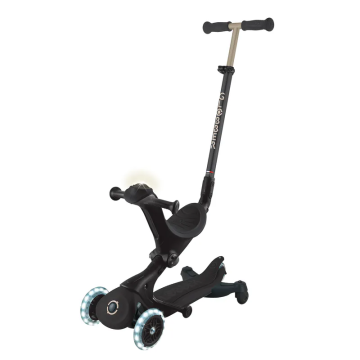 法國GLOBBER GO‧UP 5合1夢幻版360度多功能三輪滑板車 優雅黑(白光發光前輪)