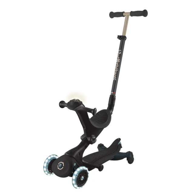 法國GLOBBER GO‧UP 5合1夢幻版360度多功能三輪滑板車 優雅黑(白光發光前輪)