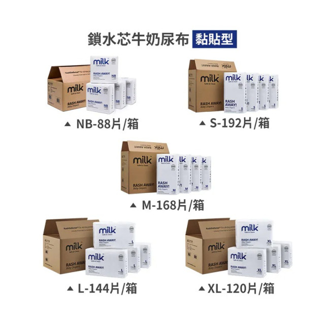 Milk 鎖水芯牛奶尿布 黏貼型 四入箱購*2