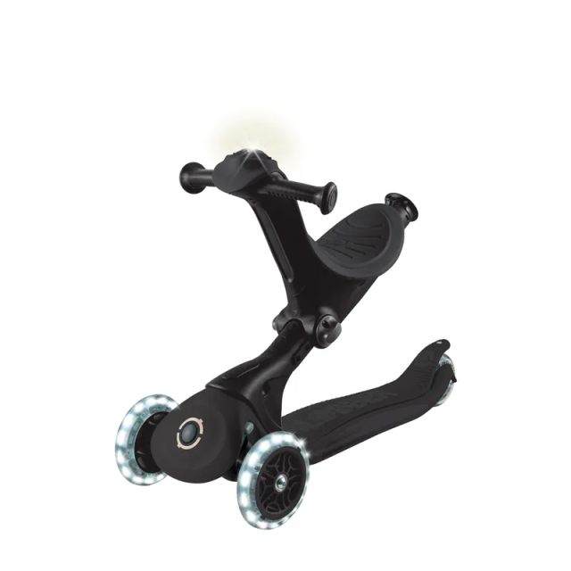 法國GLOBBER GO‧UP 5合1夢幻版360度多功能三輪滑板車 優雅黑(白光發光前輪)