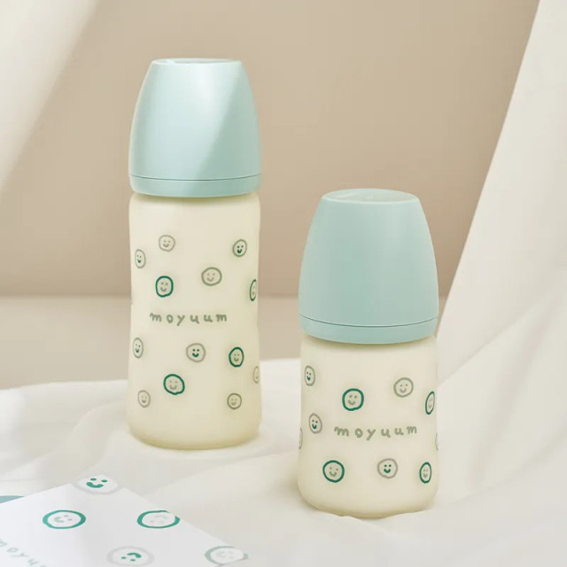 MOYUUM 韓國 寬口矽膠玻璃奶瓶 (0m+)150ml-微笑泡泡