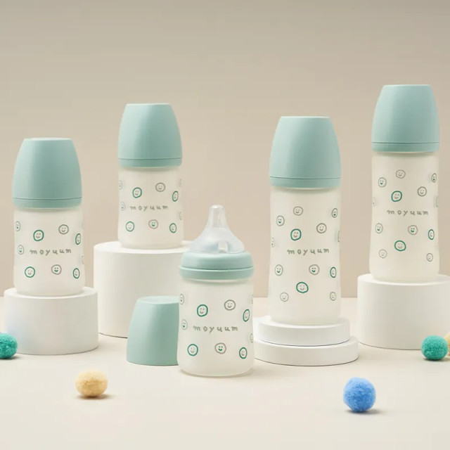MOYUUM 韓國 寬口矽膠玻璃奶瓶 (2m+)240ml-微笑泡泡