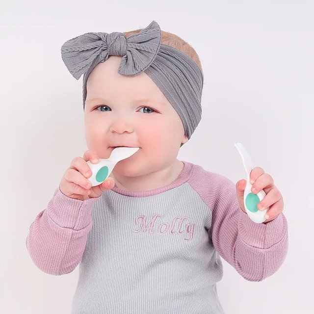 doddl 英國人體工學嬰兒學習餐具2件組-湖水綠(附攜帶盒)