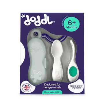 doddl 英國人體工學嬰兒學習餐具2件組-湖水綠(附攜帶盒)
