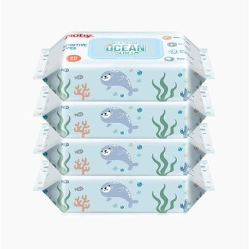 Nuby 海洋系列極厚柔濕巾(60抽/4包)