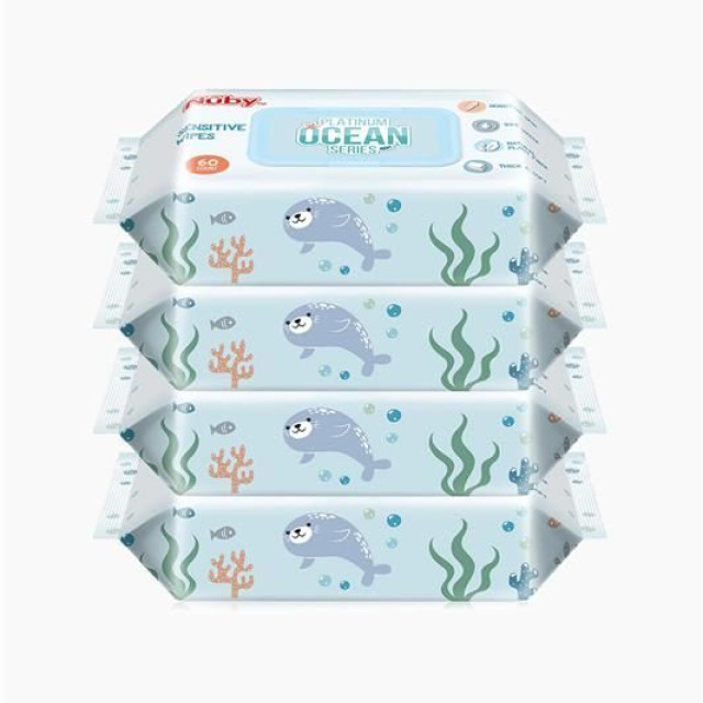 Nuby 海洋系列極厚柔濕巾(60抽/4包)