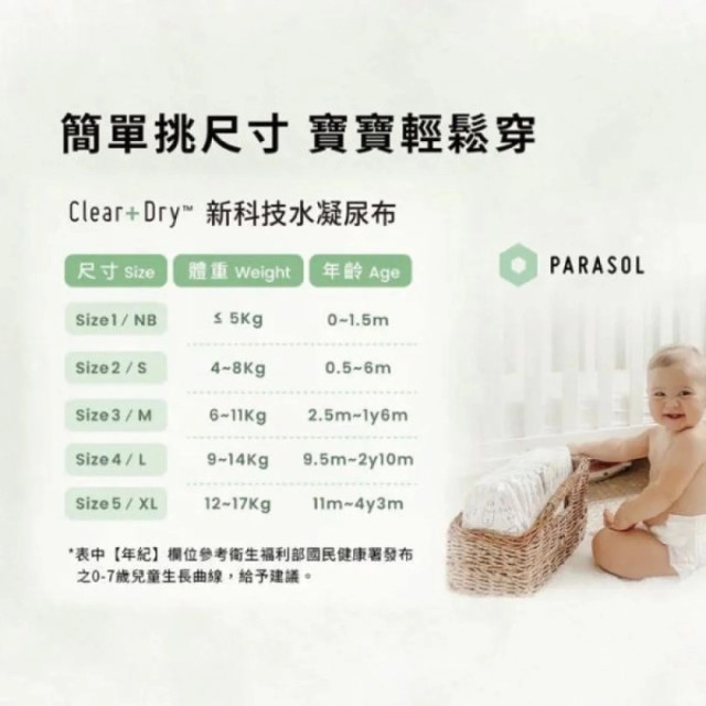 PARASOL Clear+Dry™ 新科技水凝尿布-黏貼(多款)
