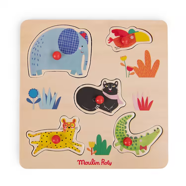 Moulin Roty 木質拼圖-斑紋動物