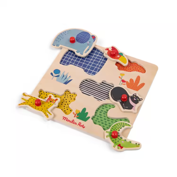 Moulin Roty 木質拼圖-斑紋動物