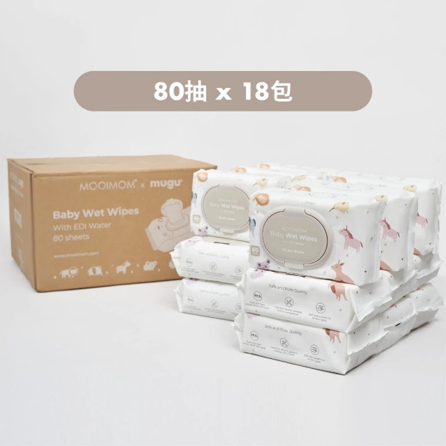 mugu 超純水 EDI 保濕型濕紙巾(口手適用) 80抽/18包