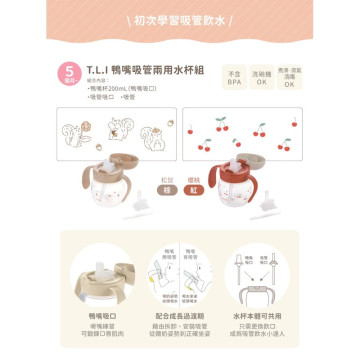 Richell 利其爾 TLI第四代二階段替換吸管水杯組200ml(鴨嘴/吸管)